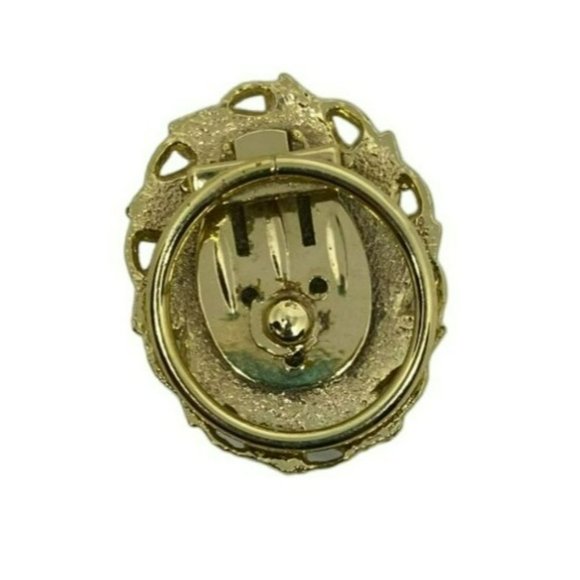 Pink Rhodonite Cabochon and Gold Tone Vintage Scarf Holder Germany - Picture 2 of 3